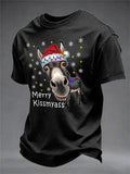 Men's Retro Funny Christmas Donkey Merry Kissmyass Print T-Shirt