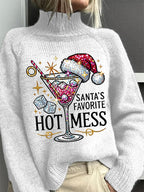 Women's Christmas Santa's Favorite Hot Mess Turtleneck Knit Sweater
