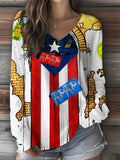 Women's Puerto Rican Rain Frog Print V-Neck Top