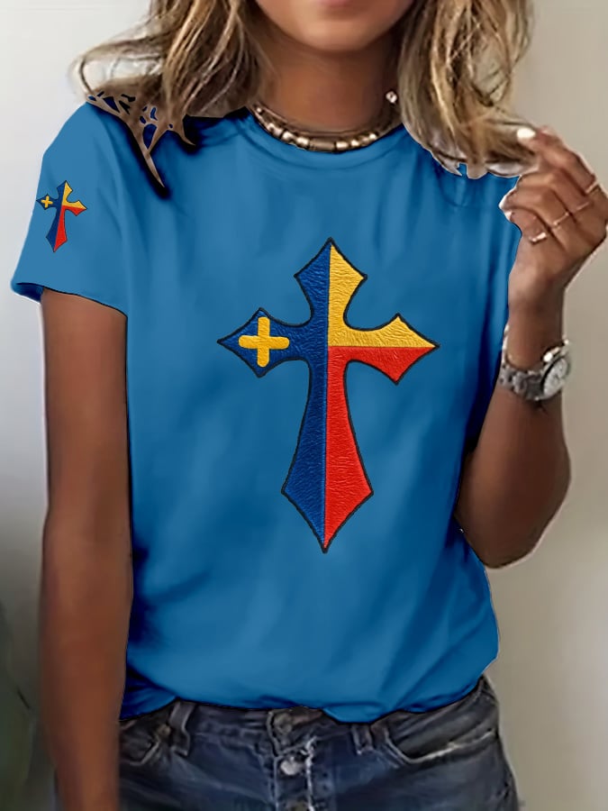 Women's God Bless Texas Cross Casual T-Shirt