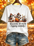 Women's WALKING BY FAITH tripping constantly Print T-Shirt