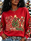 Black Women's Christmas-themed Printed Casual Sweatshirt