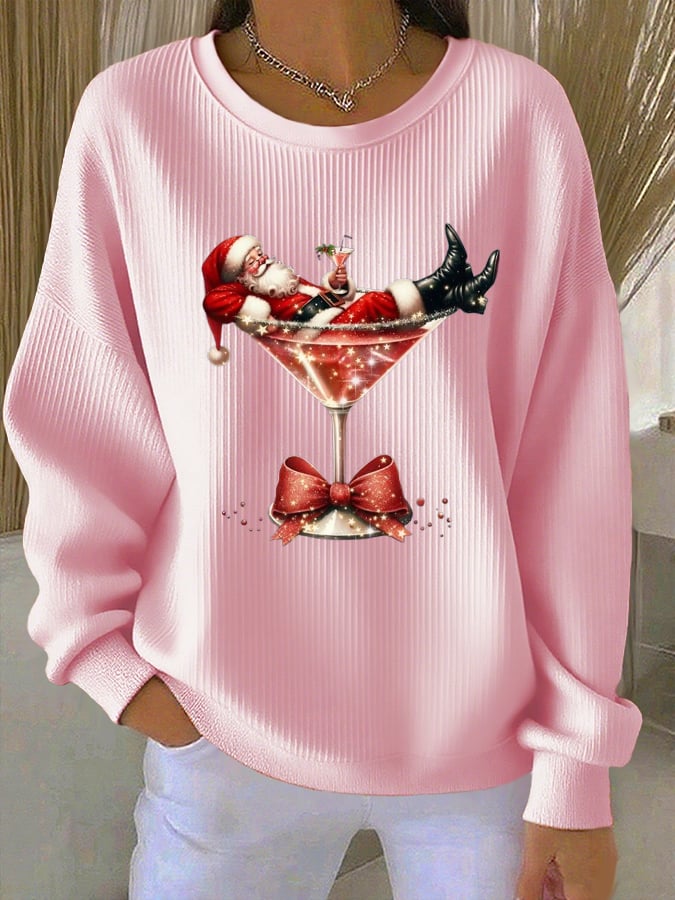 Women's Coquette Christmas Drink  Textured Knitted Sweatshirt