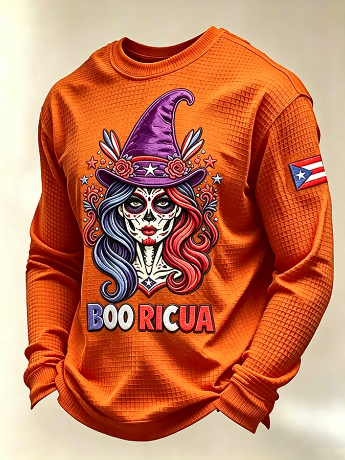 Men's Boricua Halloween Waffle-Knit Long-Sleeve Top