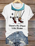 There's No Place Like Home Print Casual V-Neck T-Shirt