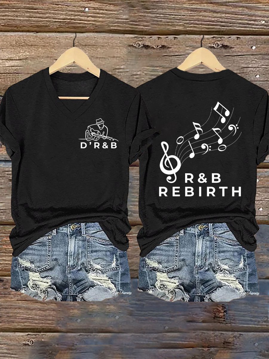 Women's D'R&B Line Art Music Print T-shirt