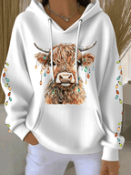 Women's Christmas Highland Cow Print Casual Hooded Sweatshirt