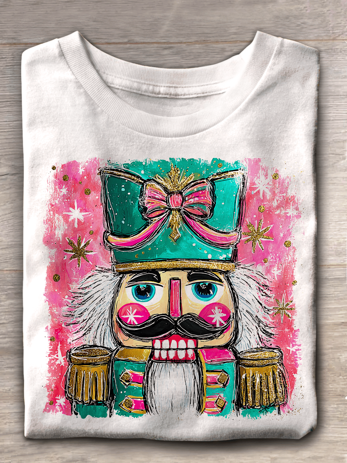 Merry Christmas Printed Round Neck T-Shirt