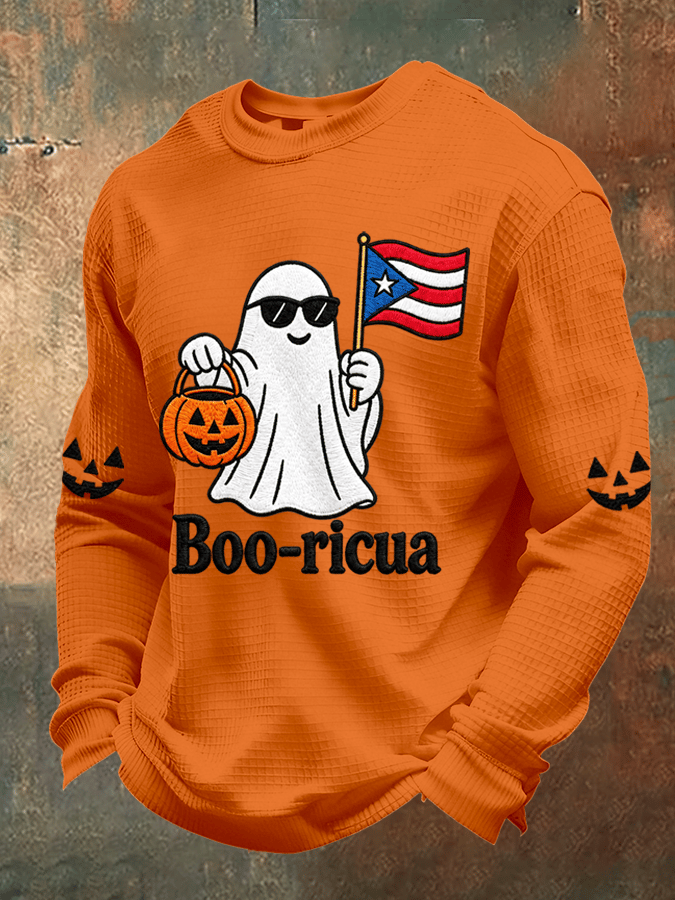 Men's Boricua Halloween Waffle-Knit Long-Sleeve Top