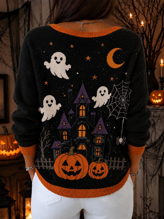 Women's Casual Halloween-Print Knit Cardigan