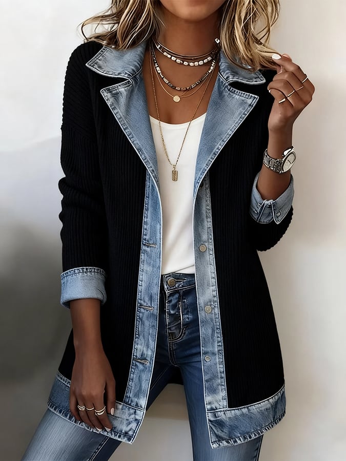 Women'S Casual Lapel Contrast Color Stitching Jacket