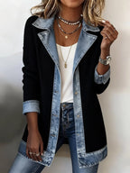 Women'S Casual Lapel Contrast Color Stitching Jacket