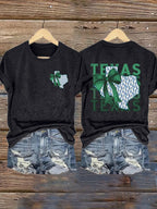 Retro Texas Strong Green Bow Print T-Shirt