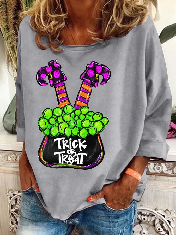 Women's Halloween Witch Print Crew Neck Sweatshirt