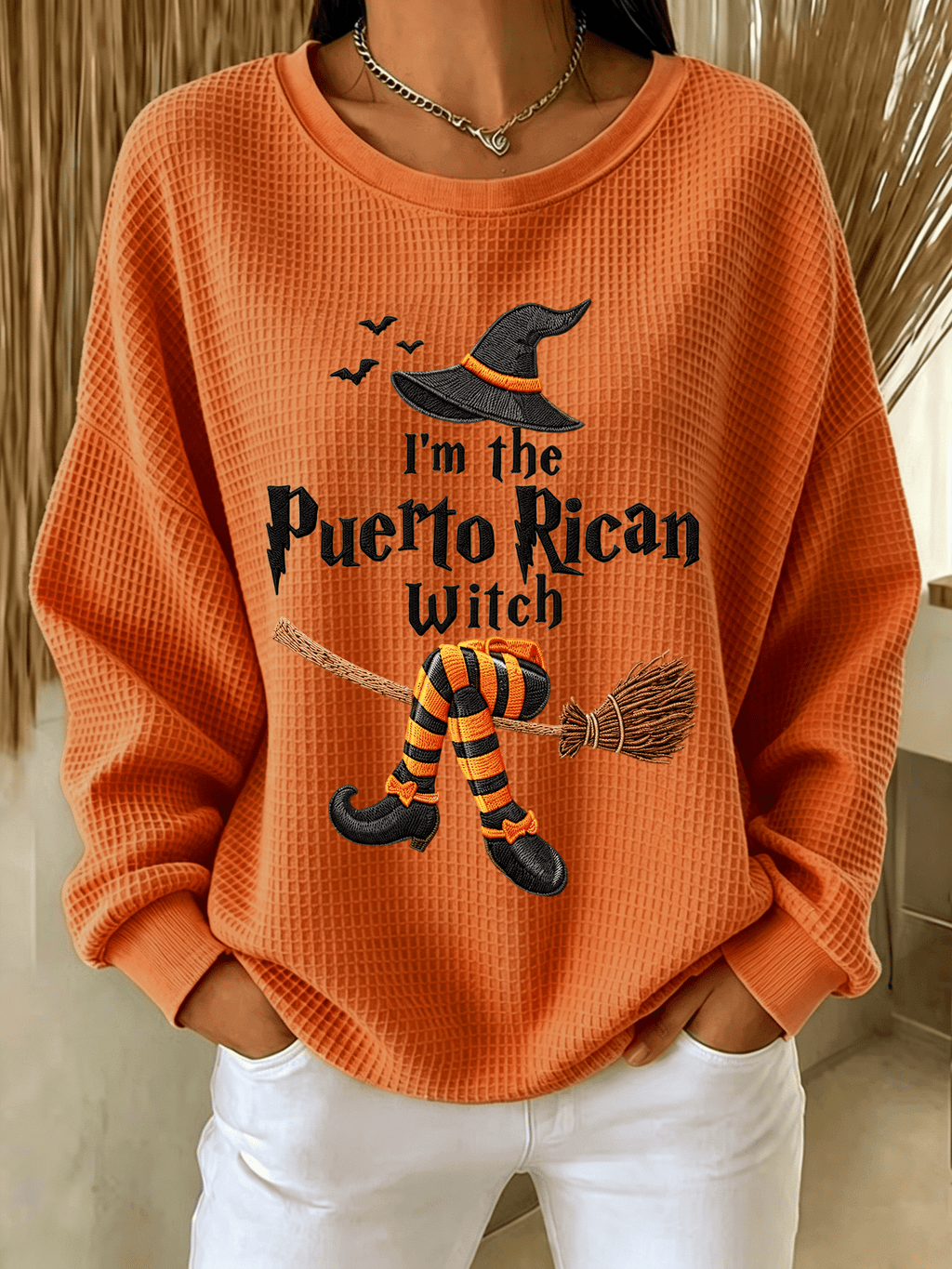 Women's Halloween in Puerto Rico Print Waffle-Knit Top