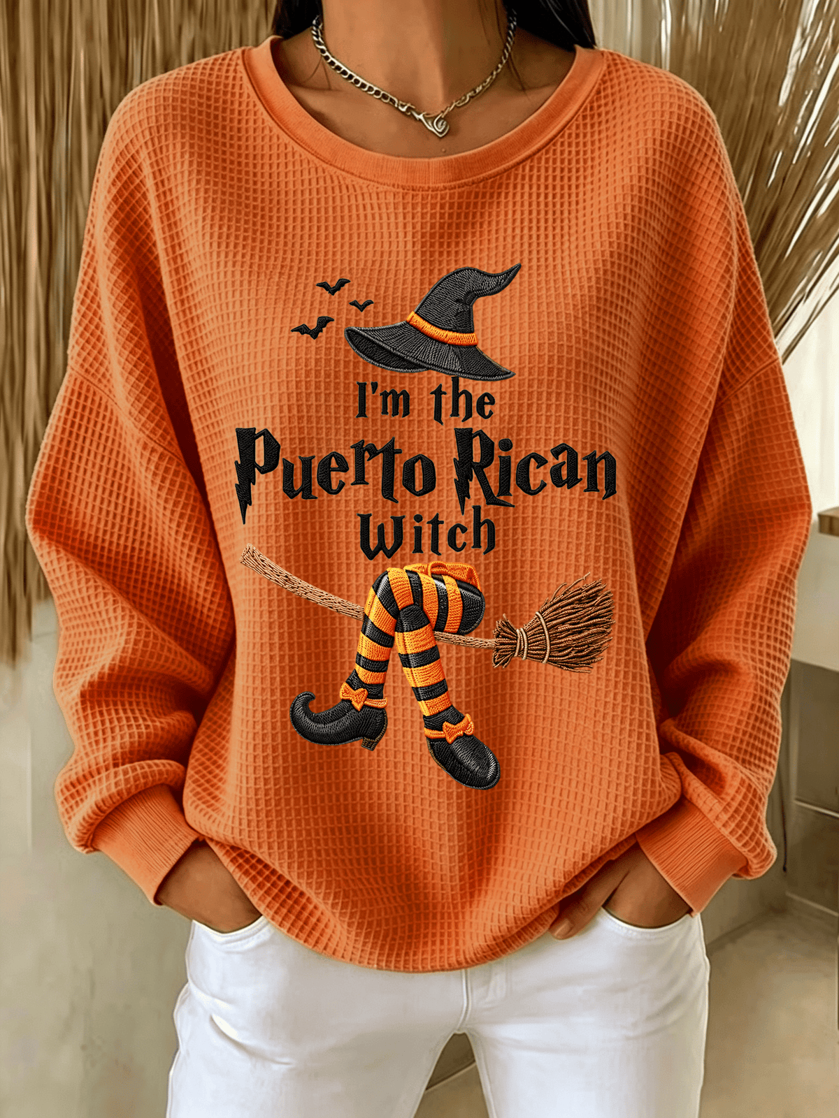 Women's Halloween in Puerto Rico Print Waffle-Knit Top