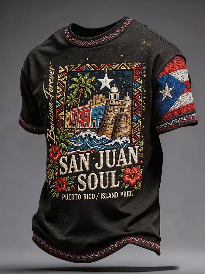 Men's Puerto Rico Art Printed Short-sleeved T-shirt