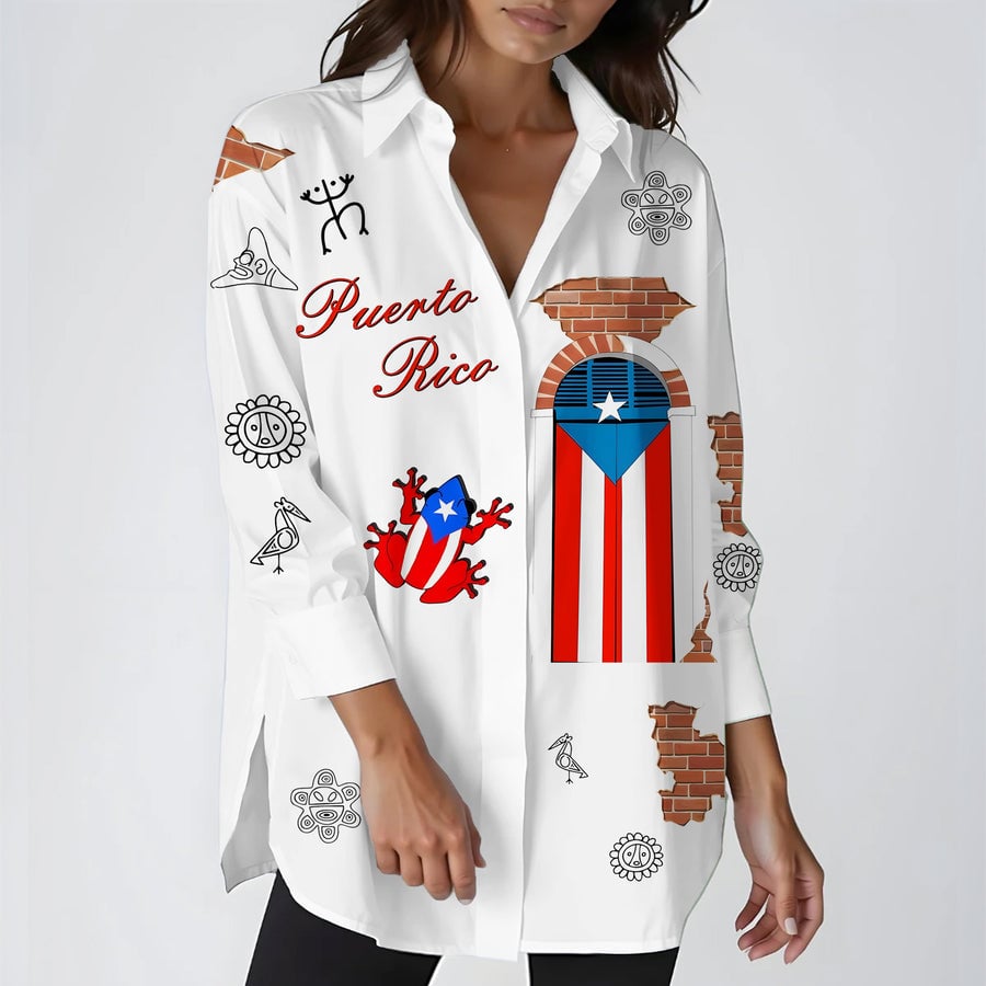 Women's Puerto Rican Print Casual Shirt