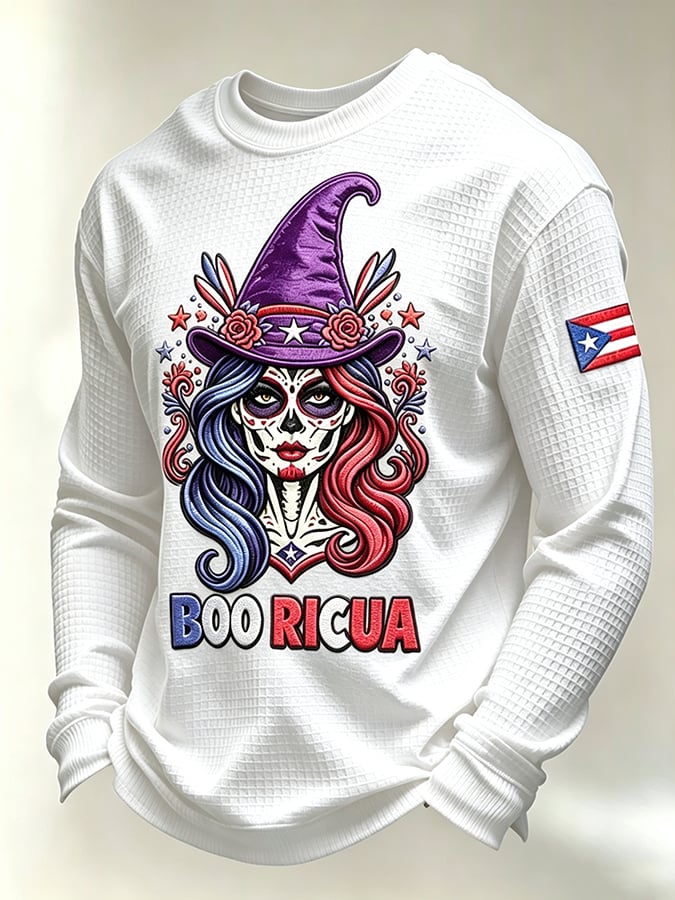 Men's Boricua Halloween Waffle-Knit Long-Sleeve Top