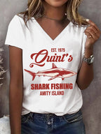 Women's Great White Shark Print V-Neck Short Sleeve T-Shirt