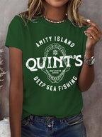 Women's Amity Island 1975 Deep Sea Fishing Print Round Neck T-Shirt