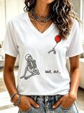 Women's Retro Halloween Well, shit... Print V Neck T-Shirt