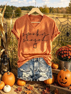 V-Neck Retro Halloween Spooky Season Ghost Print T-Shirt