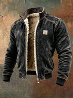 Men's Vintage Suede Splicing Warm Multi-Pocket Outdoor Jacket