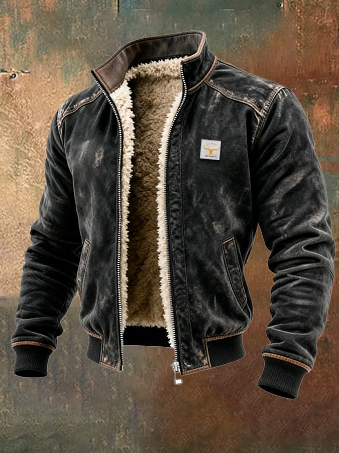 Men's Vintage Suede Splicing Warm Multi-Pocket Outdoor Jacket