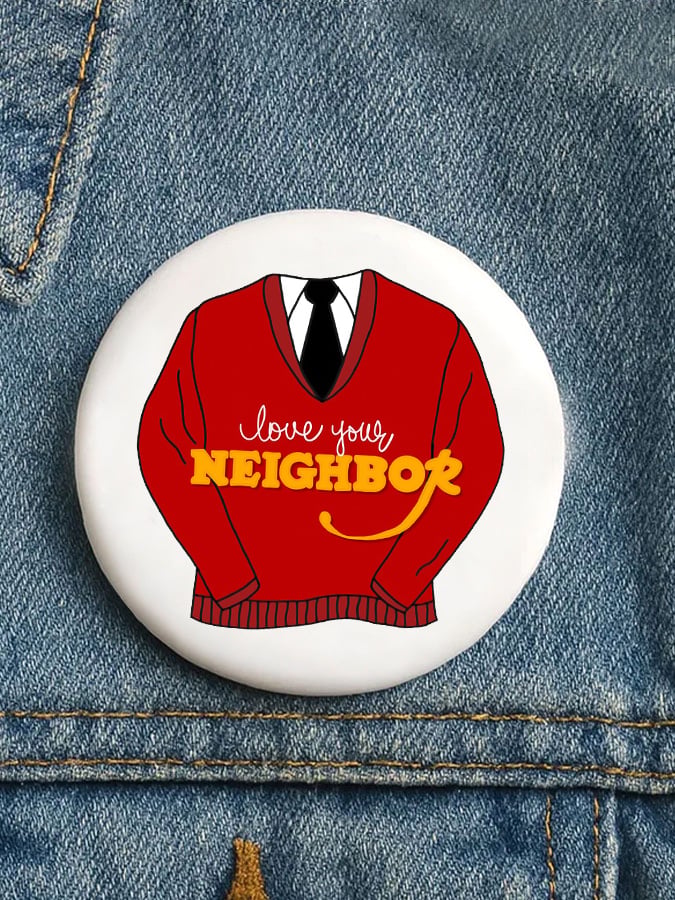 Unisex Retro Love Your Neighbor Print Pin-Back Button