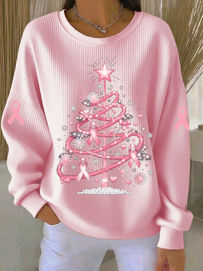 Women's Casual Christmas Fans with Christmas Tree Print Sweatshirt