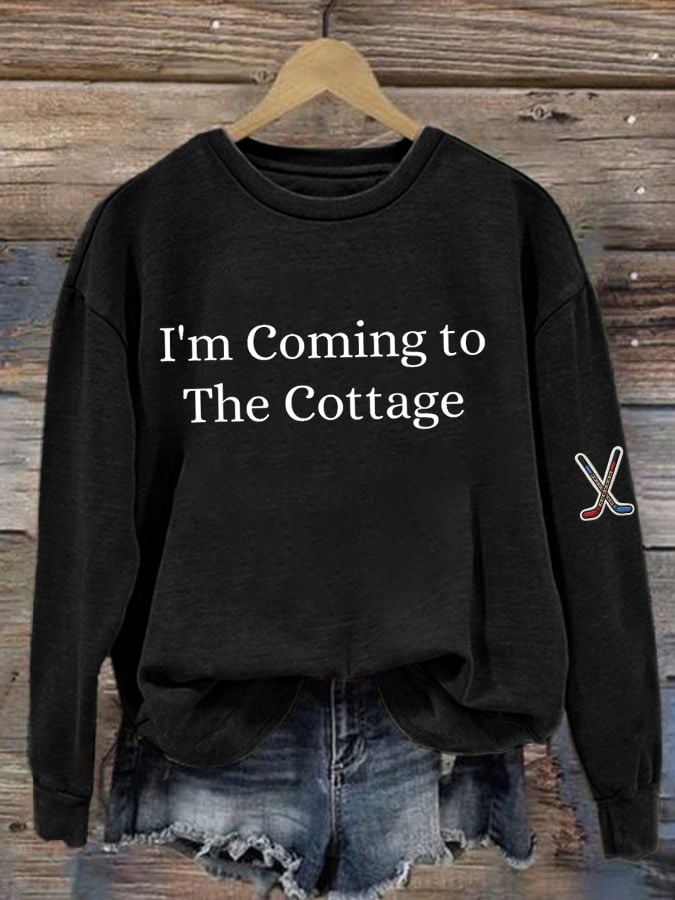 Women's Romantic Ice Hockey Print Long-Sleeved Sweatshirt