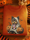 Dog Pumpkin Halloween Art Printed Sweatshirt