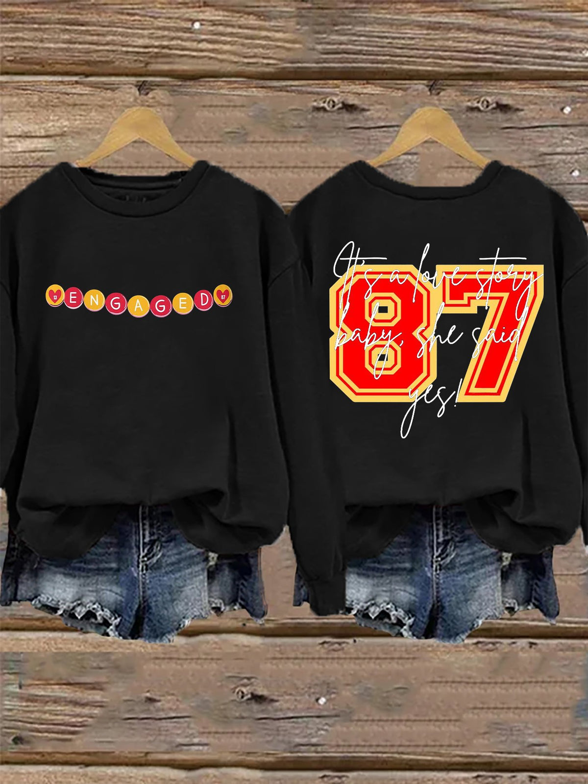 Retro 87 Engaged It’s A Love Story, She Said Yes Print Sweatshirt