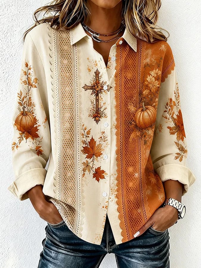 Women's Retro Fall Print  Top