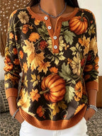Women's Casual Henley Collar Autumn Print Shirt