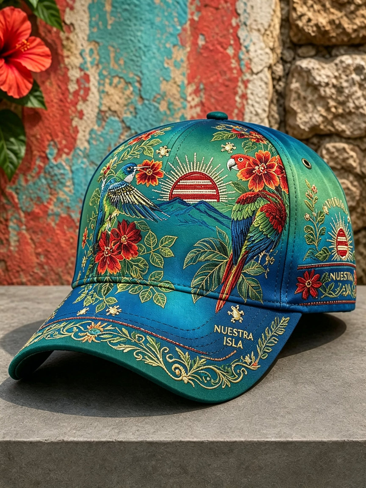 Unisex Retro Puerto Rico Boricua Floral Art Print Hat