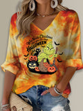 Pumpkin Green Face Printed Long Sleeve Top