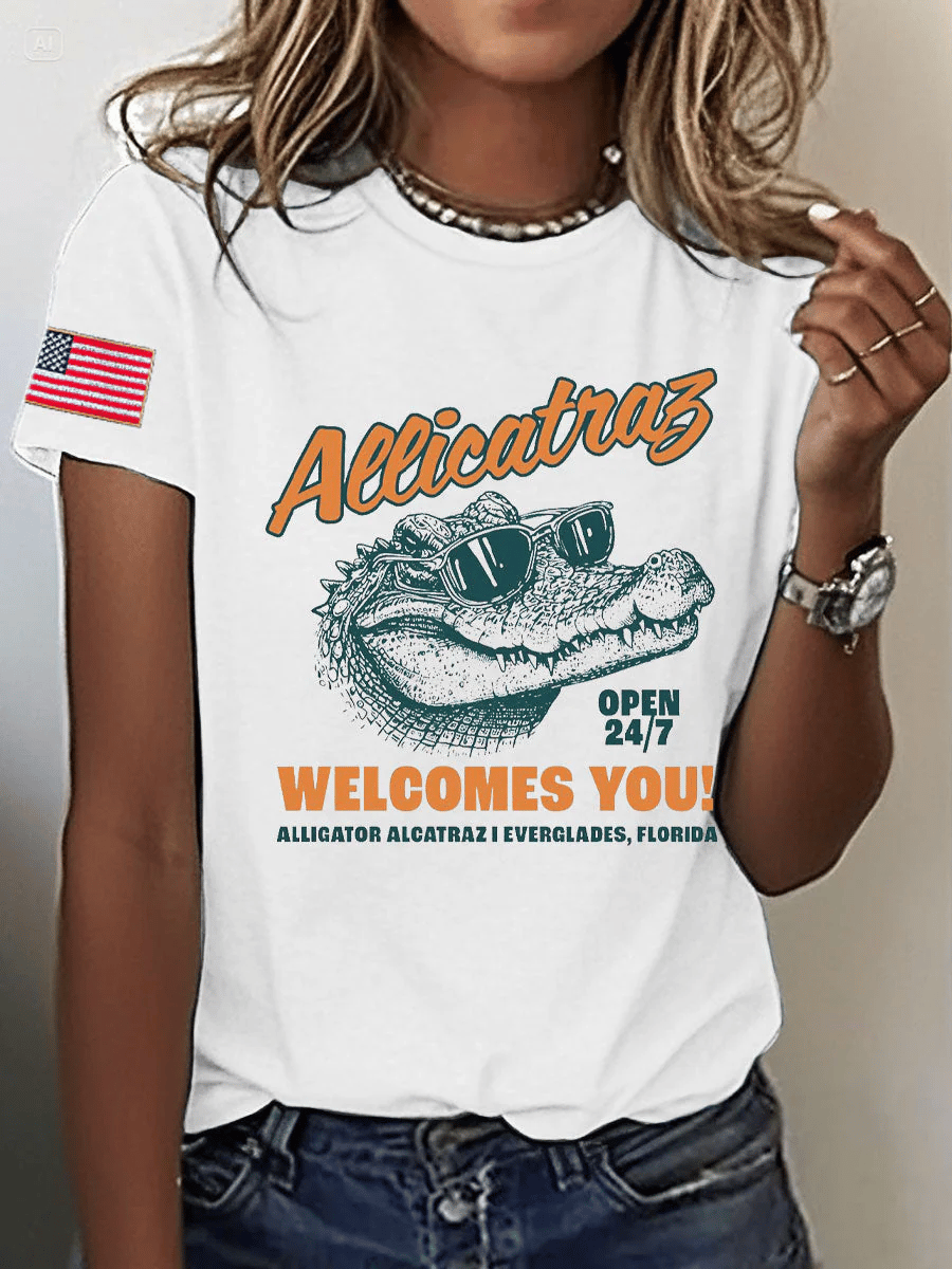 Women's Alligator Alcatraz Welcomes You Printed Short-Sleeved T-Shirt