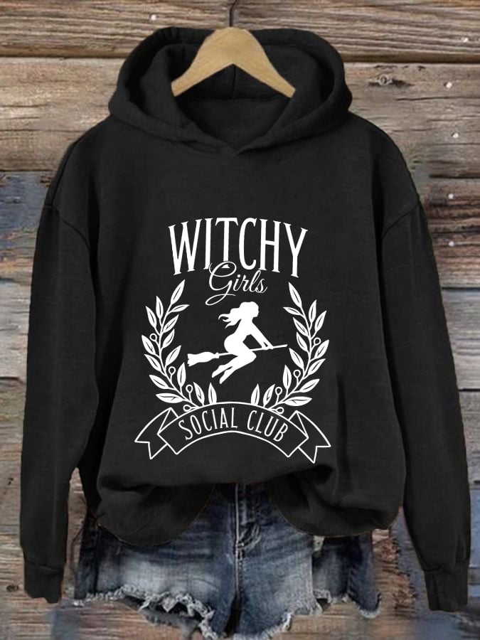 Women's Halloween Witchy Vibes Spooky Printed Hoodie