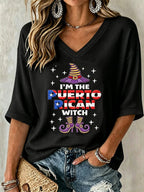 Women's Halloween In Puerto Rico Print Waffle-Knit Top