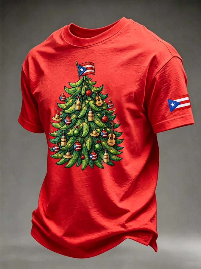 Men's Puerto Rico Christmas Print Casual T-Shirt