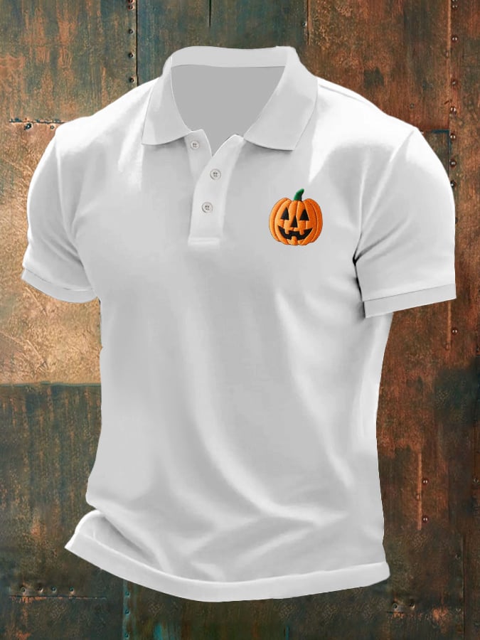 Men's casual Halloween pumpkin polo shirt