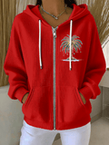 Women's Christmas Tree Print Casual Zip-Up Hooded Sweatshirt Jacket