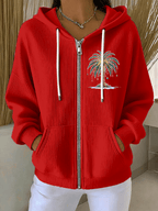 Women's Christmas Tree Print Casual Zip-Up Hooded Sweatshirt Jacket