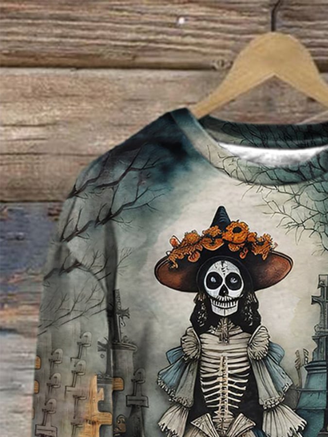 Women's Halloween Print Crew Neck Sweatshirt