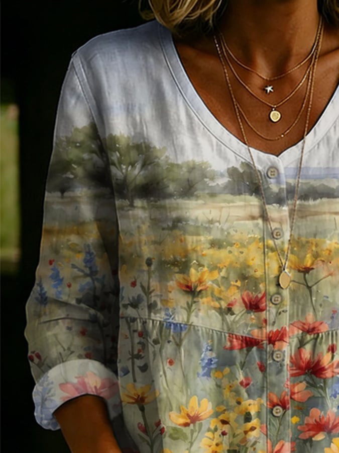 Retro Bluebonnet Festival Texas Wildflower Watercolor Art Print Blouse