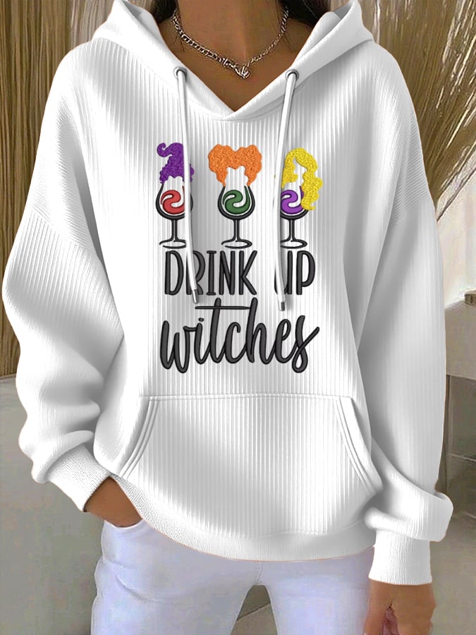 Women'S Drink Up Witches Print Casual Hoodie