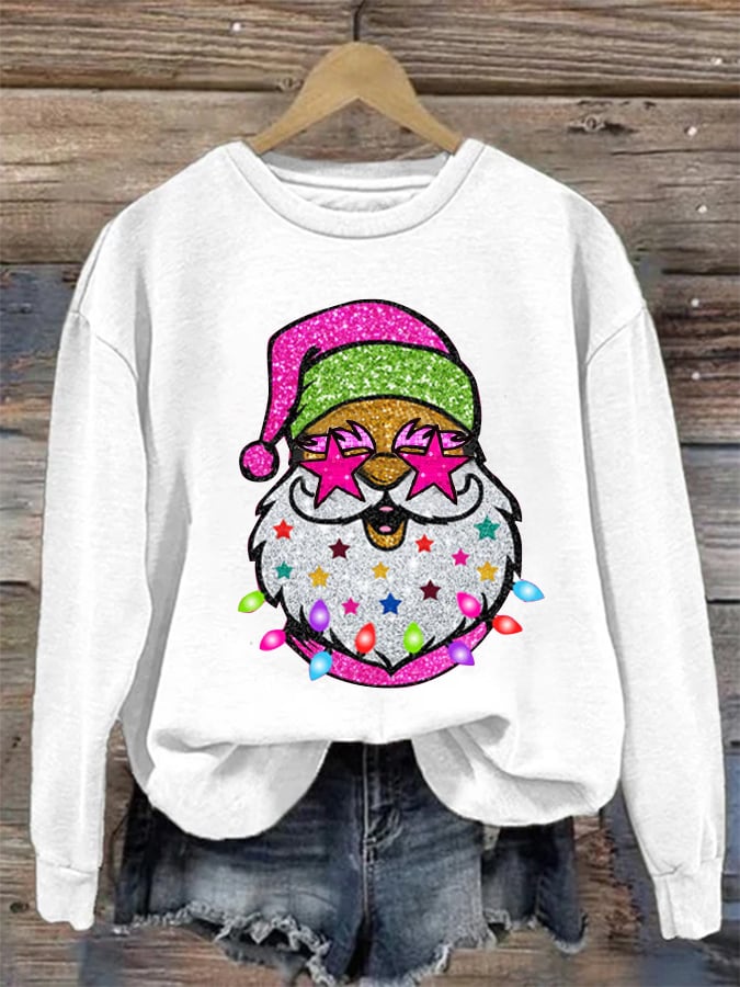 Women's Shiny Santa Print Sweatshirt
