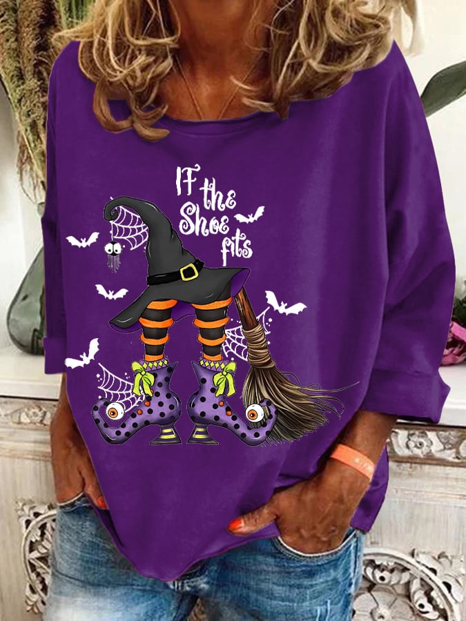 Women's Halloween If The Shoe Fits Printed Crew Neck Sweatshirt